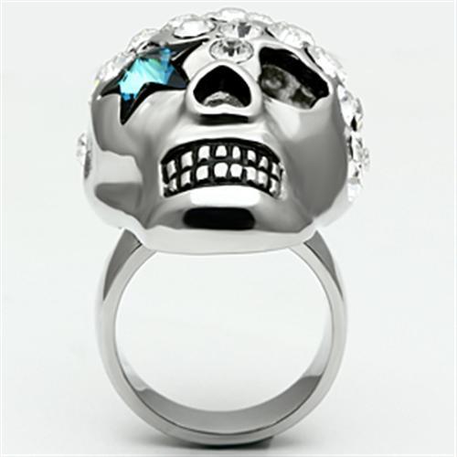 TK669 - High polished (no plating) Stainless Steel Ring with Top Grade Crystal  in Capri Blue-2