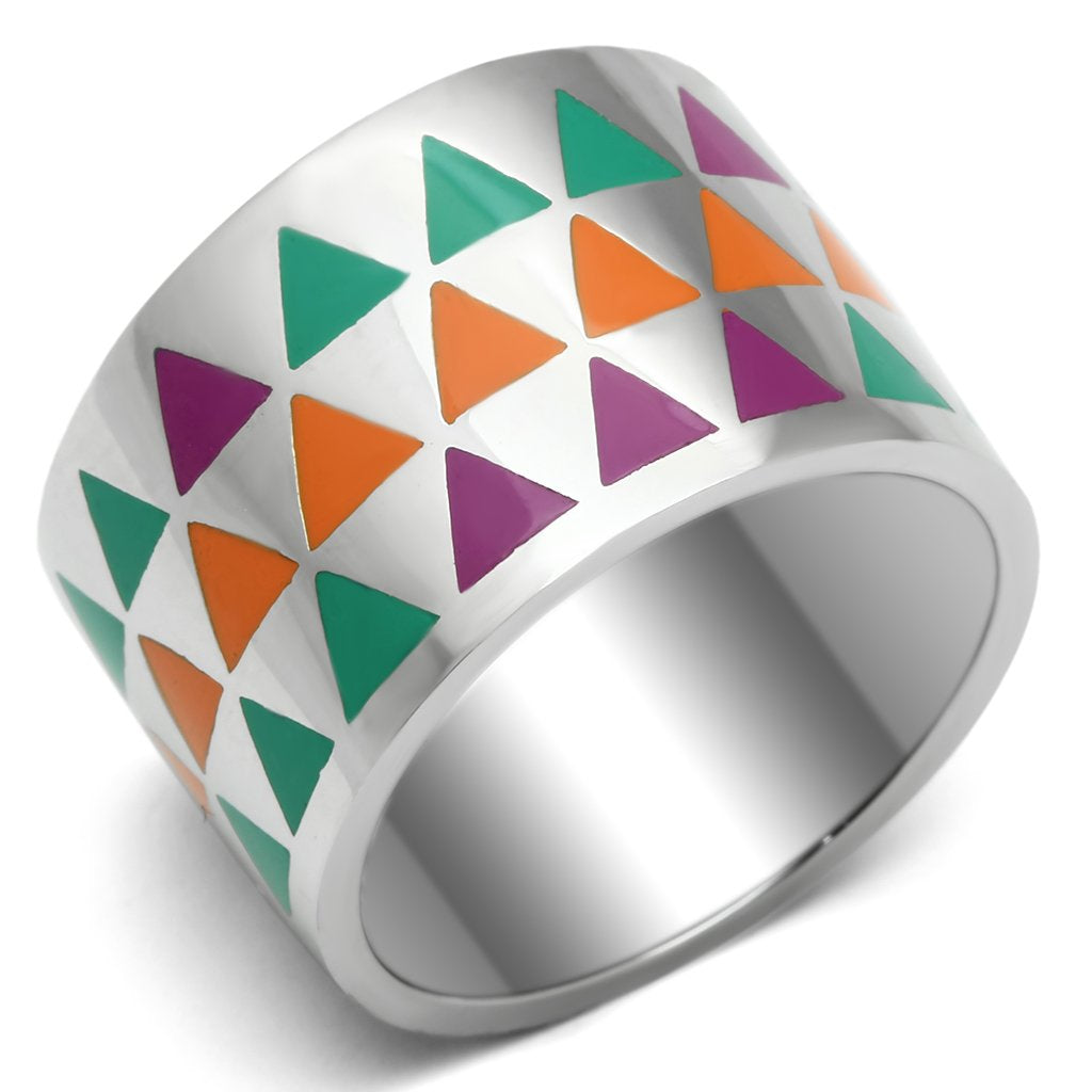 TK675 - High polished (no plating) Stainless Steel Ring with Epoxy  in Multi Color-0