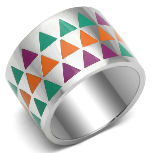 TK675 - High polished (no plating) Stainless Steel Ring with Epoxy  in Multi Color-0
