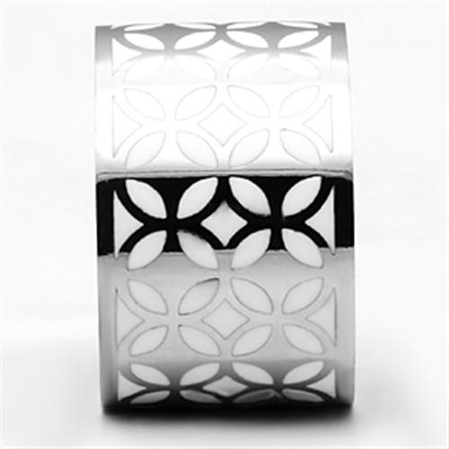 TK677 - High polished (no plating) Stainless Steel Ring with Epoxy  in White-2