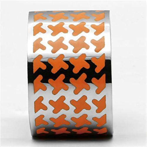 TK679 - High polished (no plating) Stainless Steel Ring with Epoxy  in Orange-2