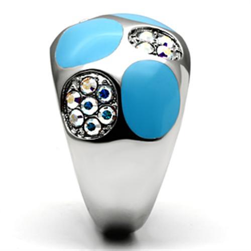 TK687 - High polished (no plating) Stainless Steel Ring with Top Grade Crystal  in Aurora Borealis (Rainbow Effect)-3