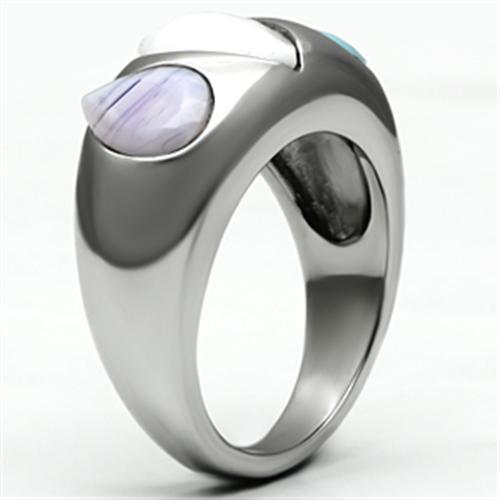 TK690 - High polished (no plating) Stainless Steel Ring with Synthetic Synthetic Glass in Multi Color-3