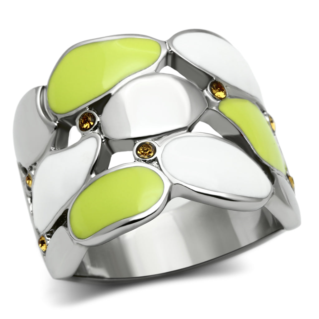 TK693 - High polished (no plating) Stainless Steel Ring with Top Grade Crystal  in Topaz-0