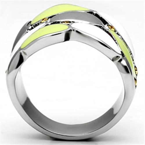 TK693 - High polished (no plating) Stainless Steel Ring with Top Grade Crystal  in Topaz-2