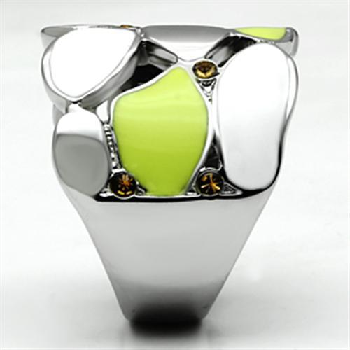 TK693 - High polished (no plating) Stainless Steel Ring with Top Grade Crystal  in Topaz-3