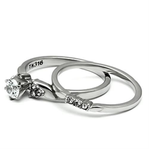 TK694 - High polished (no plating) Stainless Steel Ring with AAA Grade CZ  in Clear-2