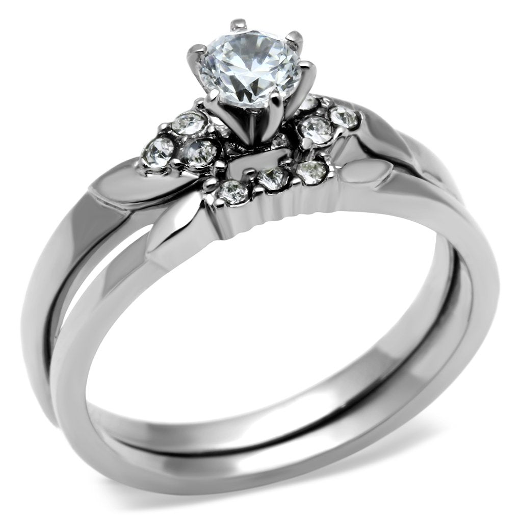TK694 - High polished (no plating) Stainless Steel Ring with AAA Grade CZ  in Clear-0