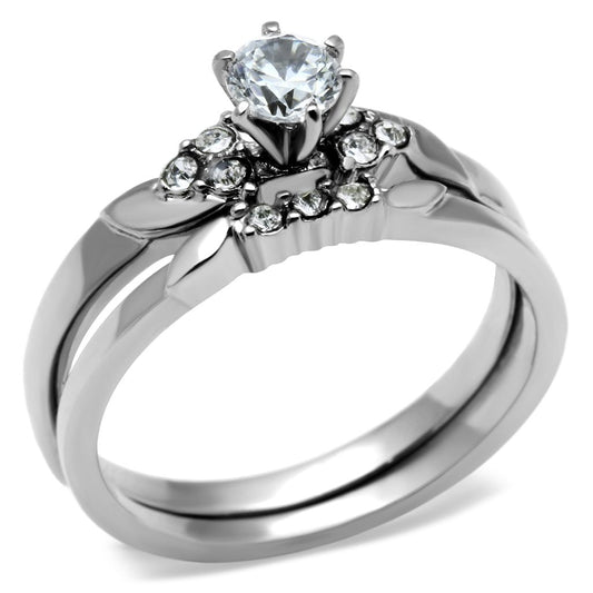 TK694 - High polished (no plating) Stainless Steel Ring with AAA Grade CZ  in Clear-0
