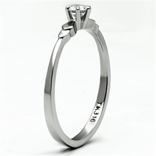 TK697 - High polished (no plating) Stainless Steel Ring with AAA Grade CZ  in Clear-3