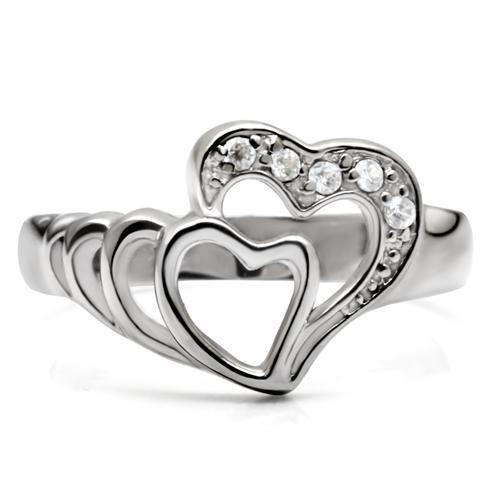 TK6X179 - High polished (no plating) Stainless Steel Ring with AAA Grade CZ  in Clear-2