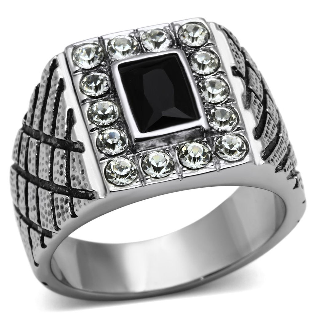 TK700 - High polished (no plating) Stainless Steel Ring with Synthetic Synthetic Glass in Jet-0