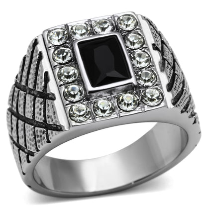 TK700 - High polished (no plating) Stainless Steel Ring with Synthetic Synthetic Glass in Jet-0