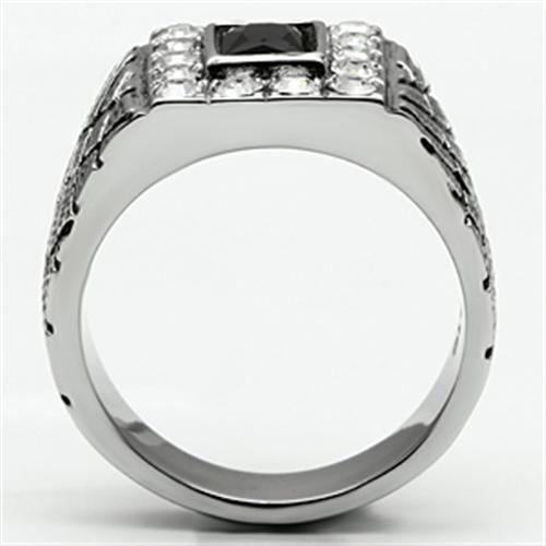 TK700 - High polished (no plating) Stainless Steel Ring with Synthetic Synthetic Glass in Jet-2