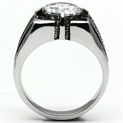 TK701 - High polished (no plating) Stainless Steel Ring with AAA Grade CZ  in Clear-2