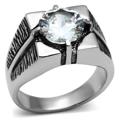 TK701 - High polished (no plating) Stainless Steel Ring with AAA Grade CZ  in Clear-0
