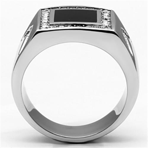 TK702 - High polished (no plating) Stainless Steel Ring with Top Grade Crystal  in Clear-2
