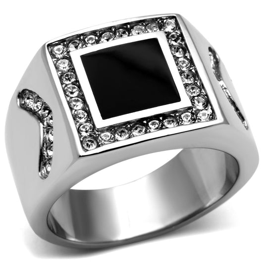 TK702 - High polished (no plating) Stainless Steel Ring with Top Grade Crystal  in Clear-0