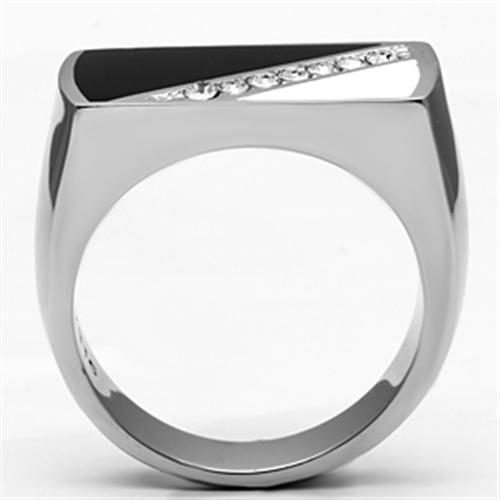 TK704 - High polished (no plating) Stainless Steel Ring with Top Grade Crystal  in Clear-2
