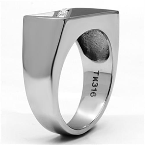 TK704 - High polished (no plating) Stainless Steel Ring with Top Grade Crystal  in Clear-3
