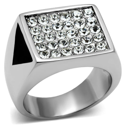 TK707 - High polished (no plating) Stainless Steel Ring with Top Grade Crystal  in Clear-0