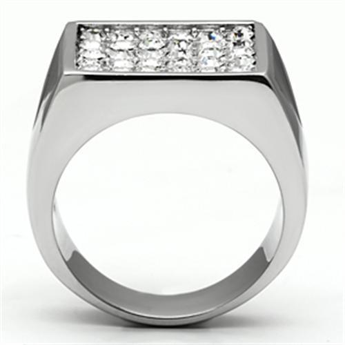 TK707 - High polished (no plating) Stainless Steel Ring with Top Grade Crystal  in Clear-2