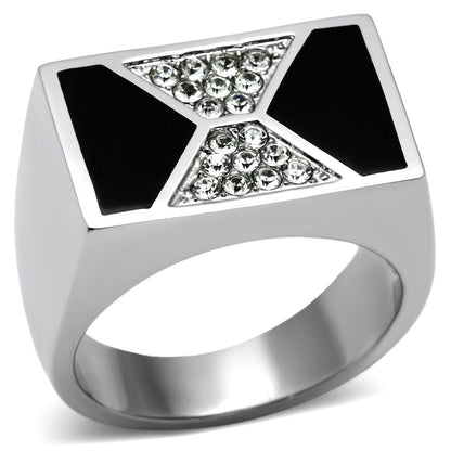 TK708 - High polished (no plating) Stainless Steel Ring with Top Grade Crystal  in Clear-0