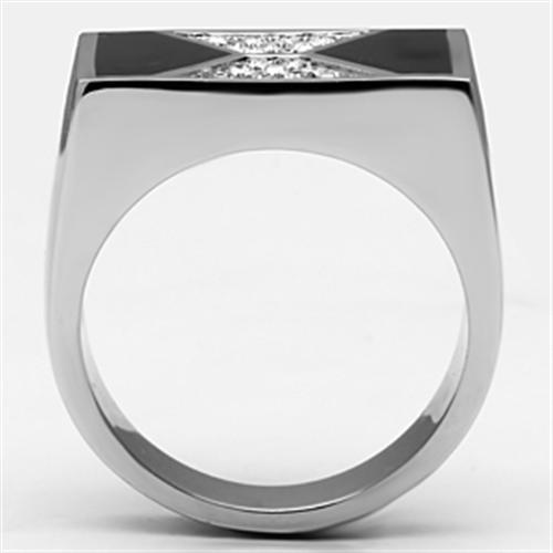 TK708 - High polished (no plating) Stainless Steel Ring with Top Grade Crystal  in Clear-2