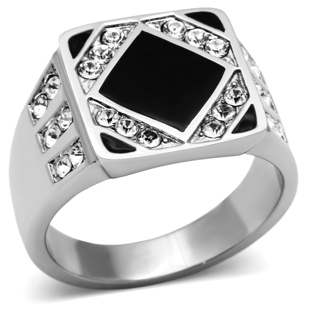 TK710 - High polished (no plating) Stainless Steel Ring with Top Grade Crystal  in Clear-0