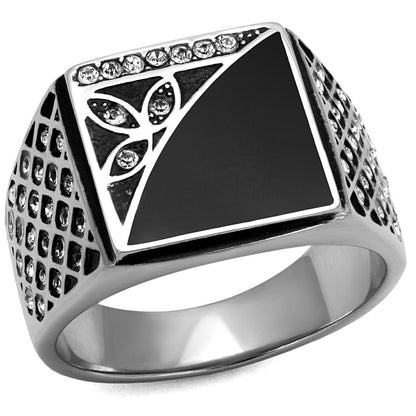 TK711 - High polished (no plating) Stainless Steel Ring with Top Grade Crystal  in Clear-0
