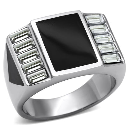 TK712 - High polished (no plating) Stainless Steel Ring with Top Grade Crystal  in Clear-0
