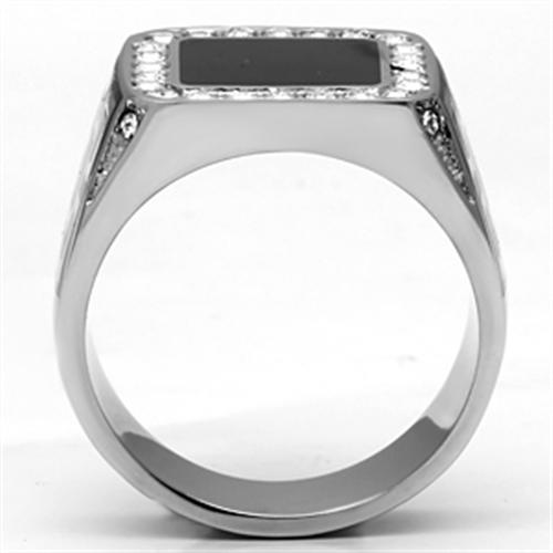 TK713 - High polished (no plating) Stainless Steel Ring with Top Grade Crystal  in Clear-2