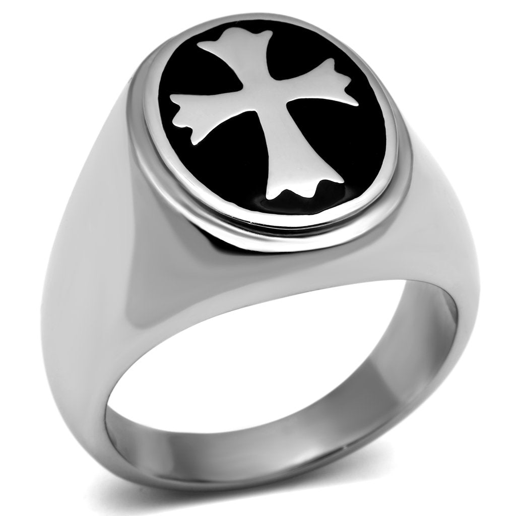 TK714 - High polished (no plating) Stainless Steel Ring with Epoxy  in Jet-0