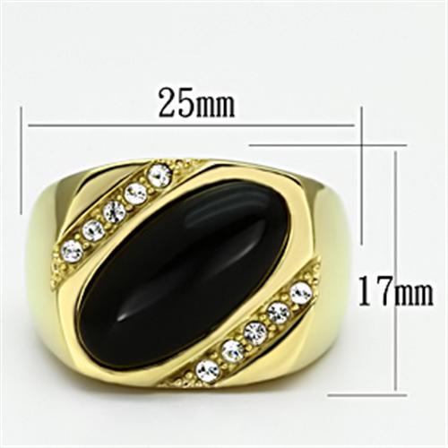TK716 - IP Gold(Ion Plating) Stainless Steel Ring with Semi-Precious Onyx in Jet-1