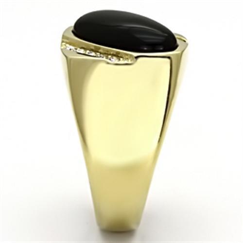 TK716 - IP Gold(Ion Plating) Stainless Steel Ring with Semi-Precious Onyx in Jet-3
