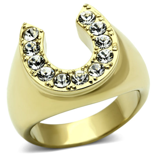 TK717 - IP Gold(Ion Plating) Stainless Steel Ring with Top Grade Crystal  in Clear-0