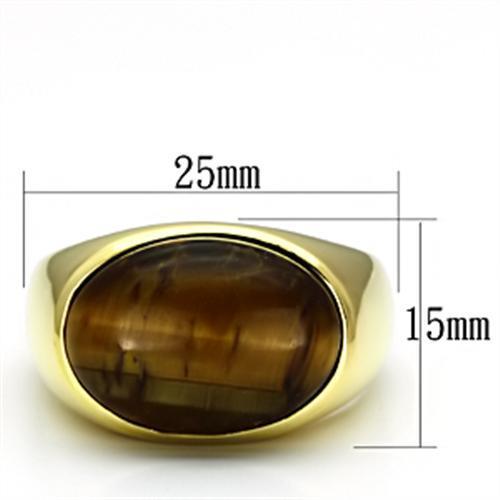 TK718 - IP Gold(Ion Plating) Stainless Steel Ring with Synthetic Tiger Eye in Topaz-1