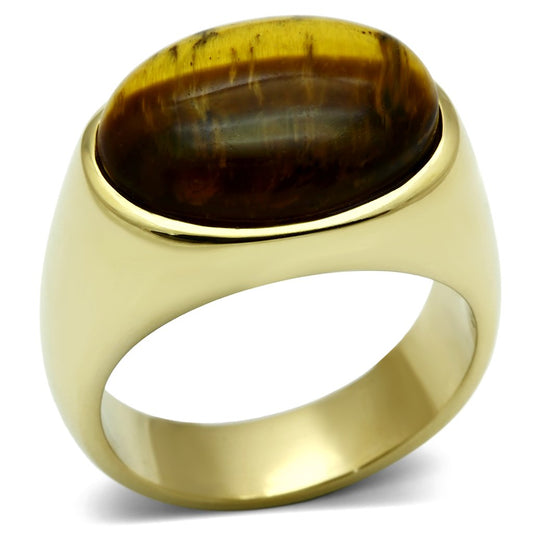 TK718 - IP Gold(Ion Plating) Stainless Steel Ring with Synthetic Tiger Eye in Topaz-0