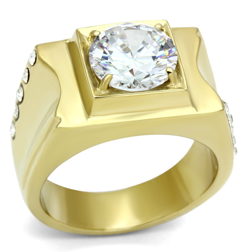 TK721 - IP Gold(Ion Plating) Stainless Steel Ring with AAA Grade CZ  in Clear-0