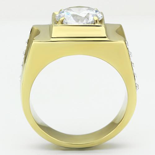 TK721 - IP Gold(Ion Plating) Stainless Steel Ring with AAA Grade CZ  in Clear-2