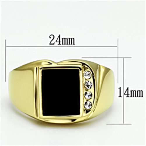 TK722 - IP Gold(Ion Plating) Stainless Steel Ring with Semi-Precious Onyx in Jet-1