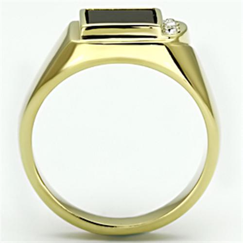 TK722 - IP Gold(Ion Plating) Stainless Steel Ring with Semi-Precious Onyx in Jet-2