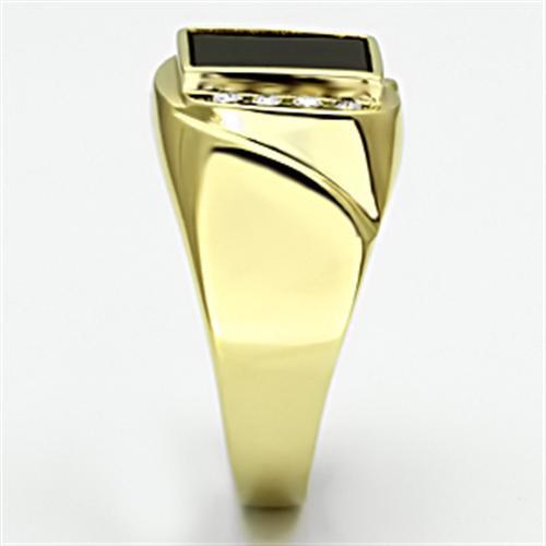 TK722 - IP Gold(Ion Plating) Stainless Steel Ring with Semi-Precious Onyx in Jet-3