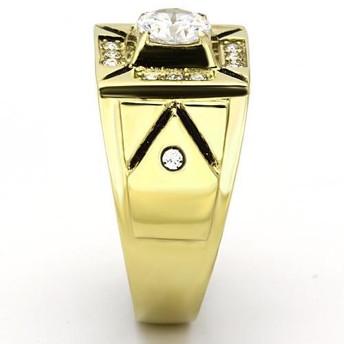 TK723 - IP Gold(Ion Plating) Stainless Steel Ring with AAA Grade CZ  in Clear-3