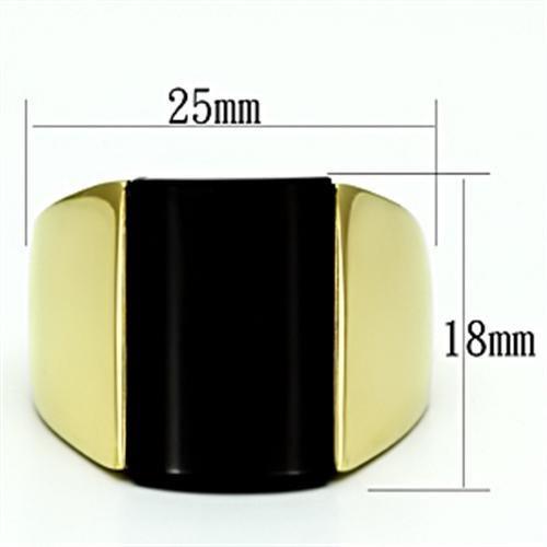 TK726 - IP Gold(Ion Plating) Stainless Steel Ring with Semi-Precious Onyx in Jet-1