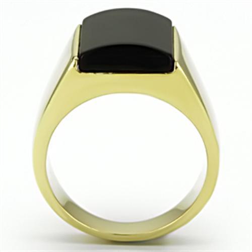 TK726 - IP Gold(Ion Plating) Stainless Steel Ring with Semi-Precious Onyx in Jet-2