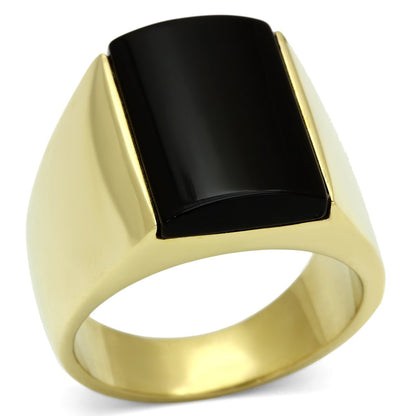 TK726 - IP Gold(Ion Plating) Stainless Steel Ring with Semi-Precious Onyx in Jet-0