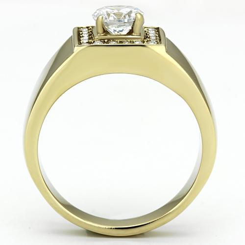 TK728 - IP Gold(Ion Plating) Stainless Steel Ring with AAA Grade CZ  in Clear-2