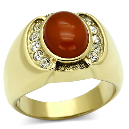 TK729 - IP Gold(Ion Plating) Stainless Steel Ring with Semi-Precious Agate in Siam-0