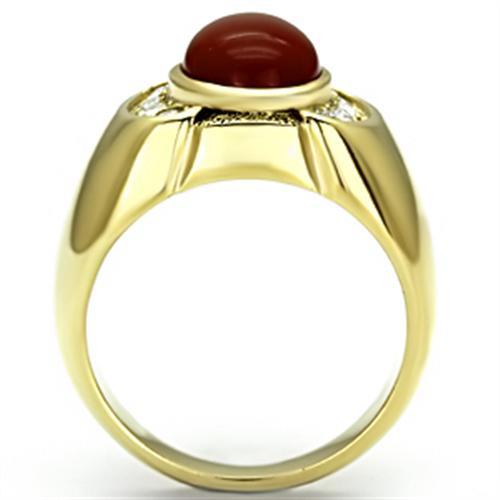 TK729 - IP Gold(Ion Plating) Stainless Steel Ring with Semi-Precious Agate in Siam-2